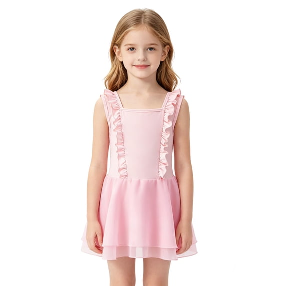 MEZZALL Girls Ballet Dance Dress With Attached Tutu Skirt Sleeveless Leotard Summer Practice For Toddler Kids Children Performance Soft Breathable Stretchy Elegant Design Adorable Dresses