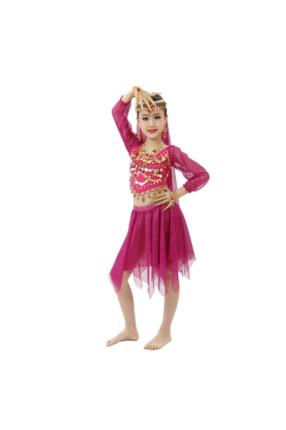 Girls Belly Dance Performance Outfit With Short Skirt And Sleeves Kids Stage Show Stylish Children Fashion Clothes Sets