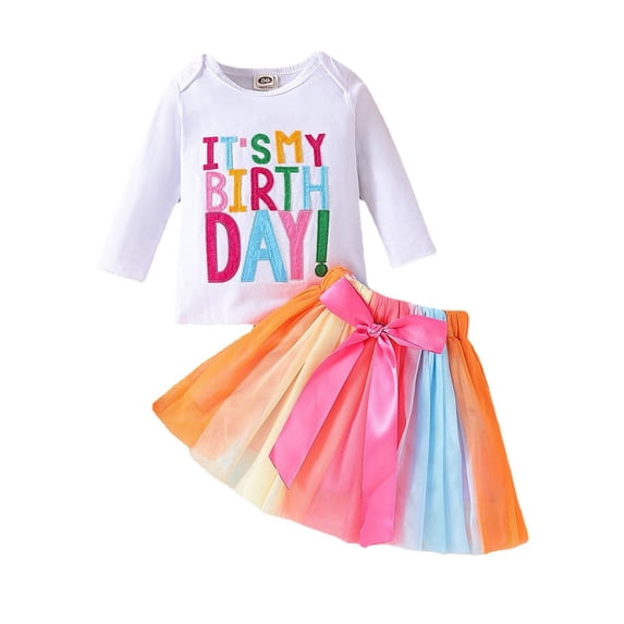 MEZZALL Girls Birthday Set Children Autumn Letter Tops Mesh Skirt Baby Birthday Photo Clothes Versatile, 4-5 Years
