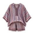 thumbnail image 1 of MEZZALL Girls Boho Striped 2 Piece Outfit Set, V Neck Batwing Sleeve Striped Blouse & Elastic Waist Pocket Shorts Matching Suit, Lightweight Breathable Vacation Outfit for Girls Trendy Clothes Sets, 1 of 4