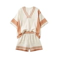 thumbnail image 1 of MEZZALL Girls Boho Striped 2 Piece Outfit Set, V Neck Batwing Sleeve Striped Blouse & Elastic Waist Pocket Shorts Matching Suit, Lightweight Breathable Vacation Outfit for Girls Trendy Clothes Sets, 1 of 4