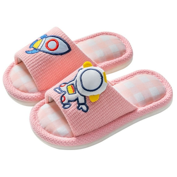 MEZZALL Girls Boys Kids Home Slides Indoor Floor Cute Cartoon Soft Comfortable Non- Linen Slipper Toddler Daily Shoes Birthday / 4-4.5 Years