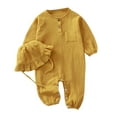 thumbnail image 1 of MEZZALL Girls Boys Linen Long Sleeve Rompers Button Down Baby Girls Summer Clothes With Ruffled Bonnet Hat Infants Toddler Caps Holiday / 3-6 Months, 1 of 3