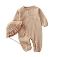 thumbnail image 1 of MEZZALL Girls Boys Linen Long Sleeve Rompers Button Down Baby Girls Summer Clothes With Ruffled Bonnet Hat Infants Toddler Caps Trendy / 3-6 Months, 1 of 3