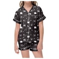 thumbnail image 1 of MEZZALL Girls Cartoon Cats Print Satin Pajamas Sets Short Sleeve Lapel Button Down Tops & Shorts 2 Piece Kids Sleepwear Cozy Nightwear, 1 of 6