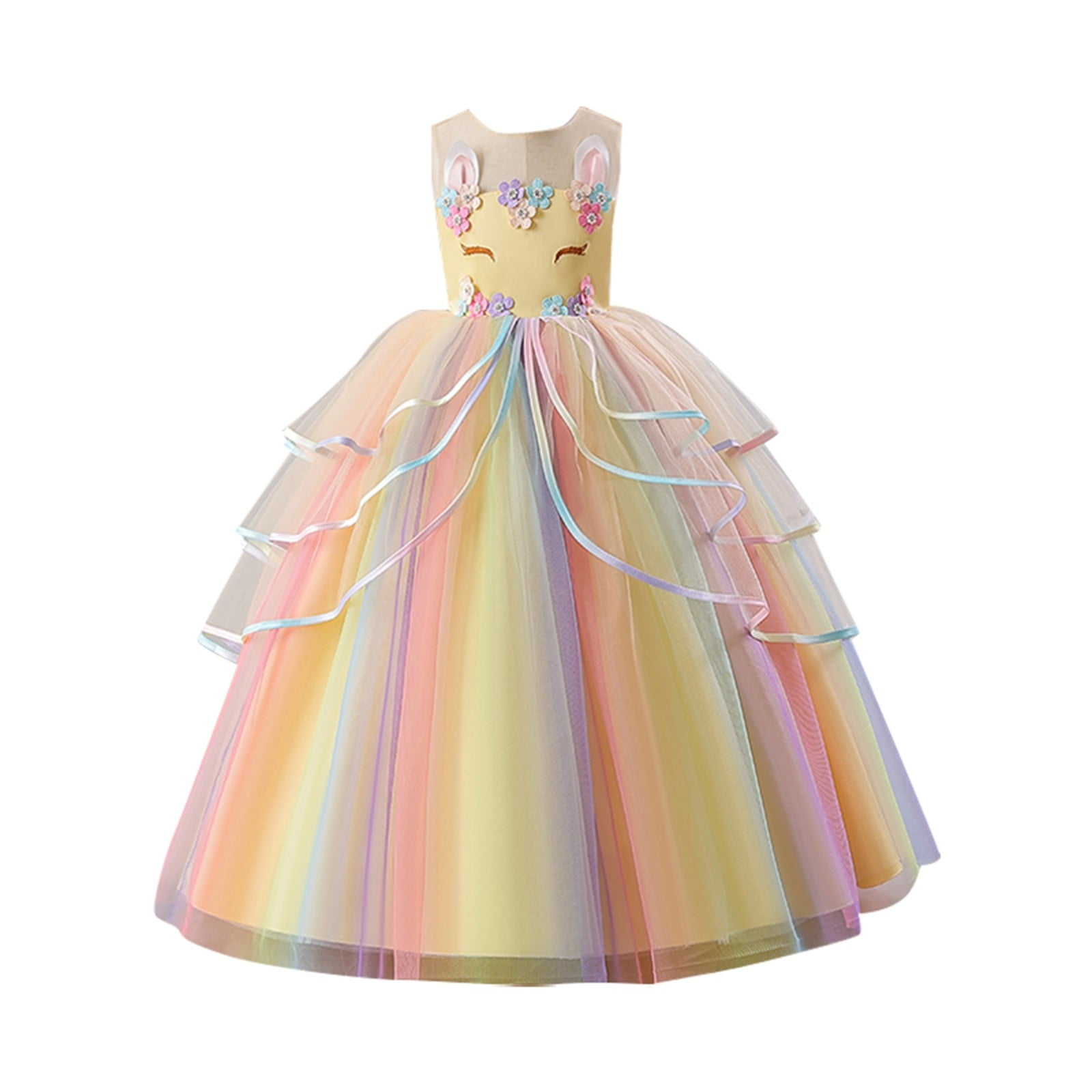MEZZALL Girls Casual Fashion Princess Wedding Prom Dress Rainbow Sundress,  Yellow, 7 Y-8 Y - Walmart.com