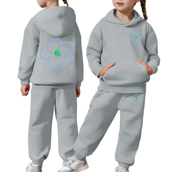 MEZZALL Girls Casual Floral Print Sweatshirt Tops Hoodie Trousers Pants Sets Outfits 2PCS Tracksuit Kids Youth Fashion Cartoon Playwear Daily Soft Warm Jogger Leisure Long Sleeve Clothing Sets