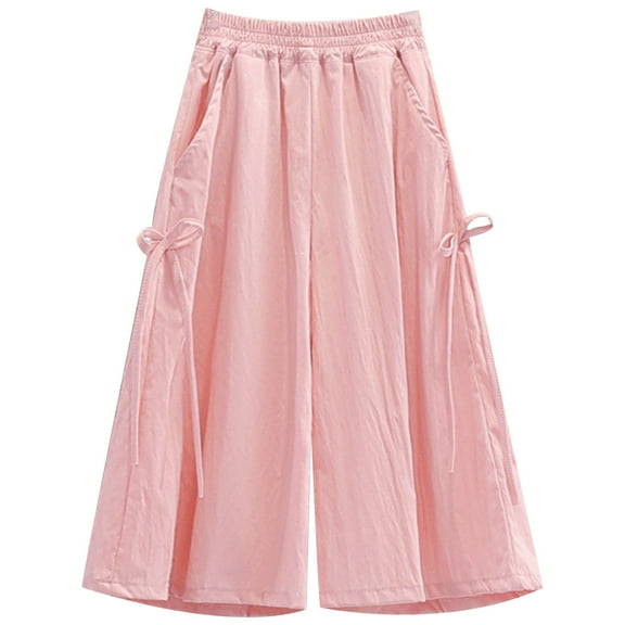 MEZZALL Girls Casual Wide Leg Pants Solid Color Comfortable Everyday Wear For Toddler To Teen Spring Summer Trousers Relaxed Fit Baby Wear