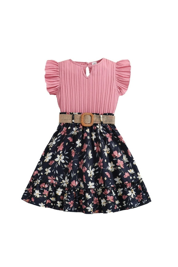 Girls' Clothes 2025 Spring/summer Girls Clothing New Girls Clothing Lace Sleeve Top Printed Half Skirt Set