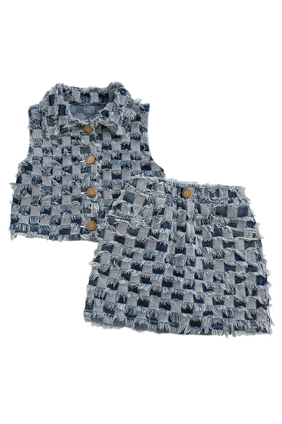 Girls Clothing Denim Suit Casual And Formal Wear Summer Fall Lapel Sleeve Tops Infants Toddler Daily Wear Relaxed Fit / 9-10 Years