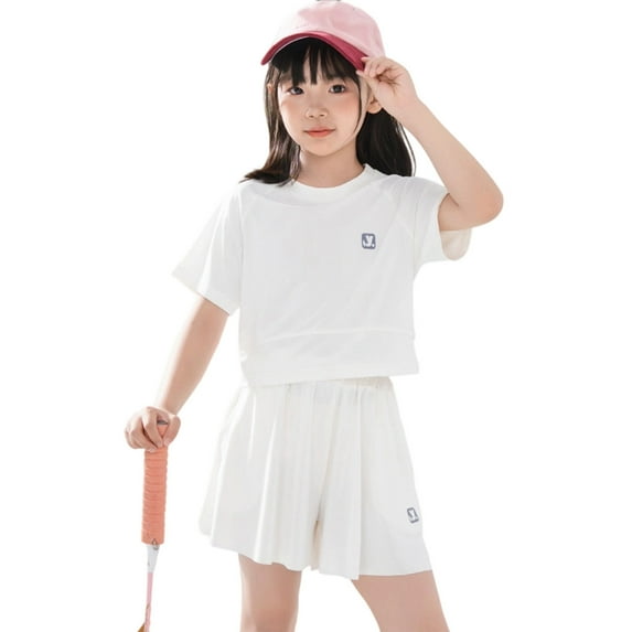 MEZZALL Girls Clothing Sets Summer Casual Training Suit For Girls Outfits Sets Comfortable Loose Tops And Skirt Pants Quick Drying Sportswear Sets For Toddler Dailywear Soft / 12-13 Years