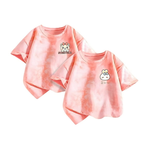 MEZZALL Girls Cotton T-Shirt Tshirts Tee Batik Shirt Cute Tops Summer Girls Casual Tee Fashion Tops Short Sleeve Blouse Cuddly T-Shirt Tshirts Tees For Children 1 12 Years, Pink, 4-6 Years
