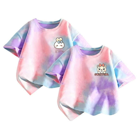 MEZZALL Girls Cotton T-Shirt Tshirts Tee Batik Shirt Cute Tops Summer Girls Casual Tee Fashion Tops Short Sleeve Blouse Cuddly T-Shirt Tshirts Tees For Children 1 12 Years, Purple, 4-6 Years