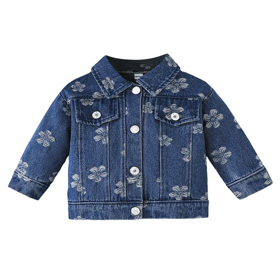 MEZZALL Girls Denim Jacket Long Sleeve Embroidered Stand Collar Casual Summer Coat For Baby Toddler Infants Daily Wear Cozy / 9-12 Months