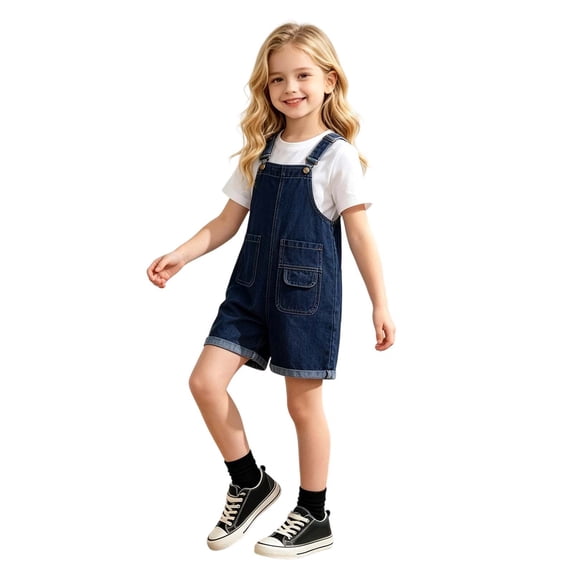 MEZZALL Girls Denim Overalls Summer Adjustable Straps Solid Color Casual For Toddler Kids Outdoor Playwear Breathable Jumpsuits