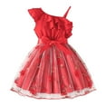 thumbnail image 1 of MEZZALL Girls Dress One Shoulder Formal Ruffle Trim Birthday Party Mesh Dresses 5-6 Years Breathable Kids Sundress, 1 of 7