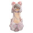 thumbnail image 1 of MEZZALL Girls Dress Shoes Cute Bow Mary Jane Shoes Ballerina With Satin Ankle Tie For Wedding Birthday Party Cozy Toddler Footwear, Pink, 11-11.5 Years, 1 of 6