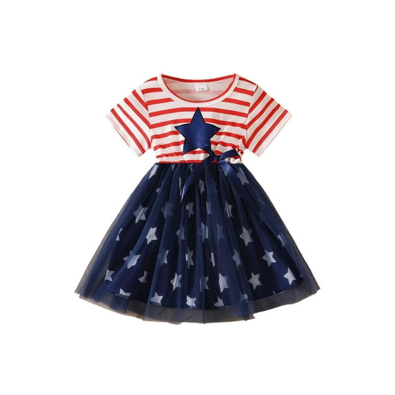 MEZZALL Girls Dresses O-Neck Casual Summer Striped Red Tutu Dress With And Bow For Toddler Comfortable Elastic Play Outfits Dailywear Cozy / 2-3 Years