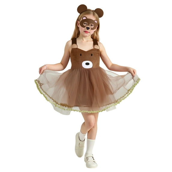 MEZZALL Girls Dresses O-Neck Cute Animal Bear Outfits Sets For Party Halloween Performance Daily Wear Toddler Kids Festival Clothes Birthday / 3-4 Years