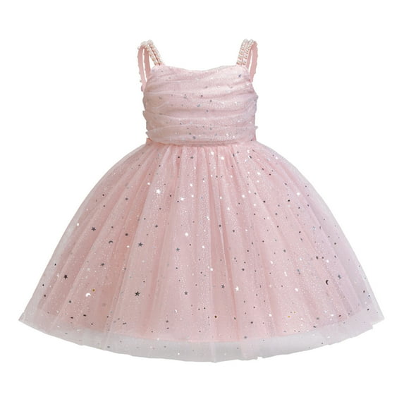 MEZZALL Girls Dresses O-Neck Party Dress For Toddler Kids Beach Casual Sleeveless Tutu Gown With Beaded Straps Flower Girl Performance Outfits Dailywear Soft / 6-7 Years