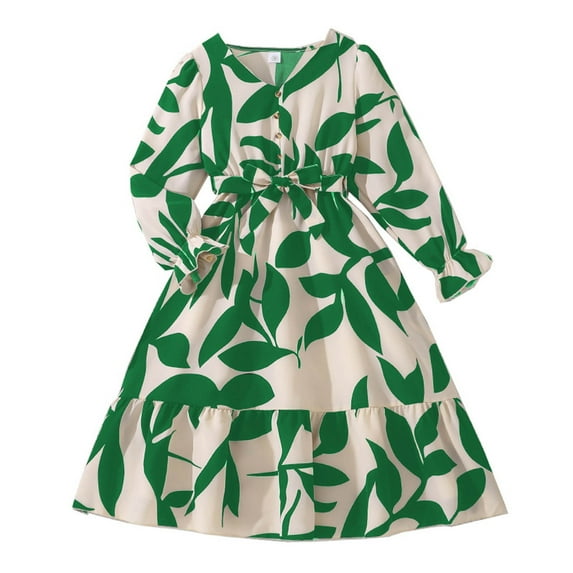 MEZZALL Girls Dresses Spring Summer Long Sleeve V-Neck Floral Print Elegant Maxi Dress For Teen Girls Casual Party Picnic Outfit Cozy Toddler Wear