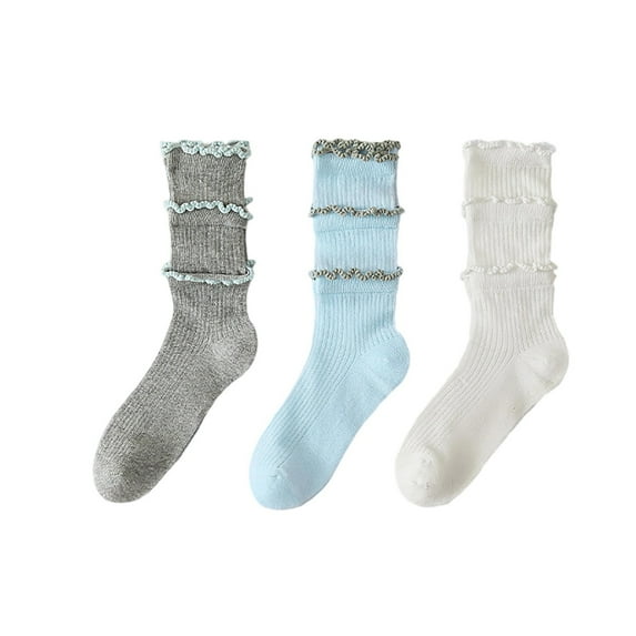 MEZZALL Girls Fall/Summer Lightweight Children Boneless Netted Mid Calf Socks With Baby Lace And Bottom For 3 12 Years Old Birthday Toddler Dailywear