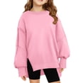 thumbnail image 1 of MEZZALL Girls Fashion Crew Neck Solid Color Casual Loose Long Sleeve Children Hoodie Breathable Toddler Dailywear, Pink, 9-10 Years, 1 of 5