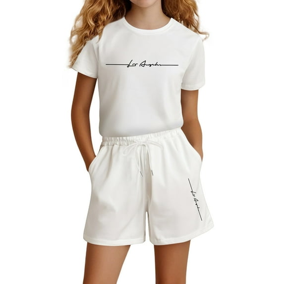 MEZZALL Girls Fashion Letter Print Casual Loose Short Sleeve T-Shirts Shorts Outfits Sets 5Y Stylish Baby Wear