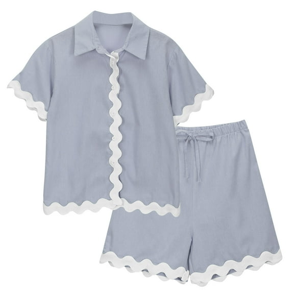 MEZZALL Girls Fashion Short Sleeve Shirt Shorts Casual Suits 7-8 Years Relaxed Fit Baby Wear