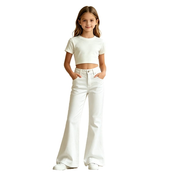 MEZZALL Girls Flare Denim Jeans High Waist Stretch Bell Bottom Pants with Pockets Kids Casual Fashion Trousers