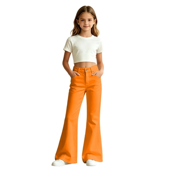 MEZZALL Girls Flare Denim Jeans High Waist Stretch Bell Bottom Pants with Pockets Kids Casual Fashion Trousers