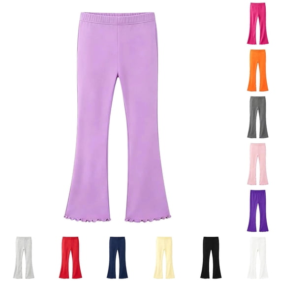 MEZZALL Girls Flared Leggings Pants With Ruffle Casual Blend Pull On Trousers For Toddler Kids Daily Wear, 13-14 Years