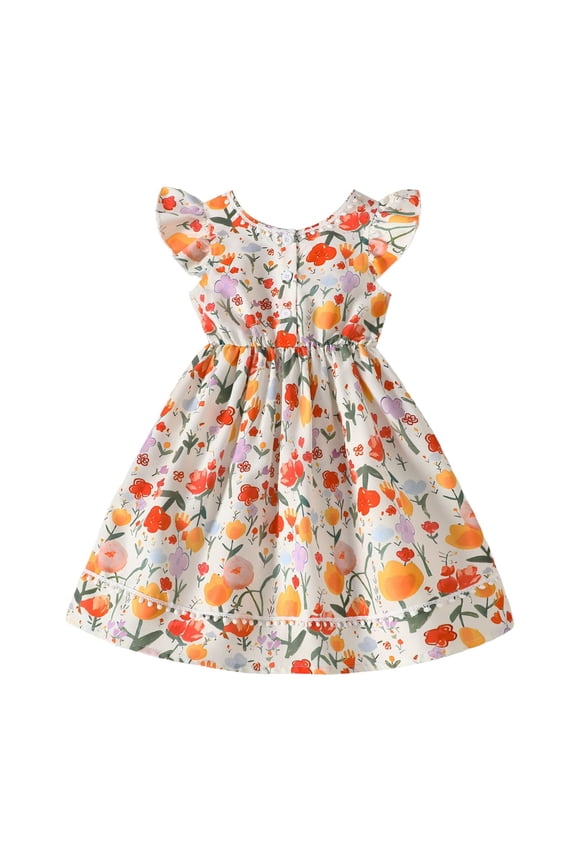 Girls Floral Print Dress With Puff Sleeves For Toddler Kids Spring Summer Casual Party Outfits Picnic Elastic Waist Comfortable Cozy Baby Wear