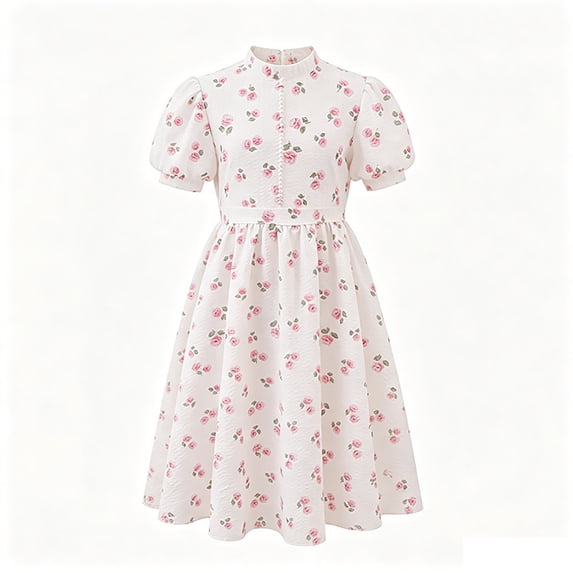 MEZZALL Girls Floral Summer Dresses Style Children Fashion Partywear Short Sleeve Cute Sundress