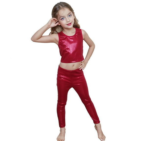 MEZZALL Girls Glitter Metallic Stripe Leggings Performance Dance Pants Stretchy Straight Leg Trousers Stage Kids Comfort Toddler Solid Color Athletic Simple Slacks