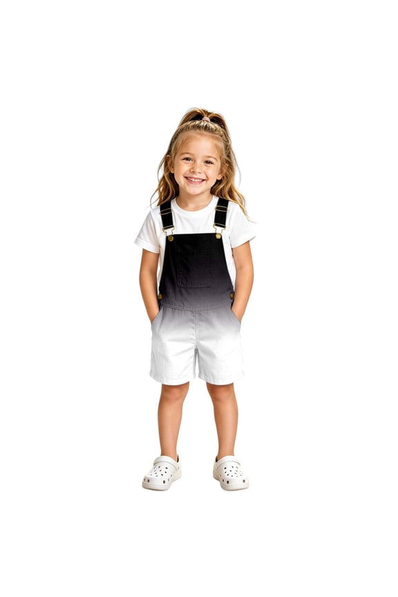 Girls Gradient Print Romper Adjustable Strap For Kids Fashion Themed Children With Pockets Jumpsuits For Everyday Wear And Summer Birthday One-Pieces