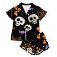 thumbnail image 1 of MEZZALL Girls Halloween Pajama Sets Sleepwear Two Piece Cozy Short Sleeve Lapel Button Shirts Blouse Tops With Shorts For Toddler Kids Nightwear, 1 of 6