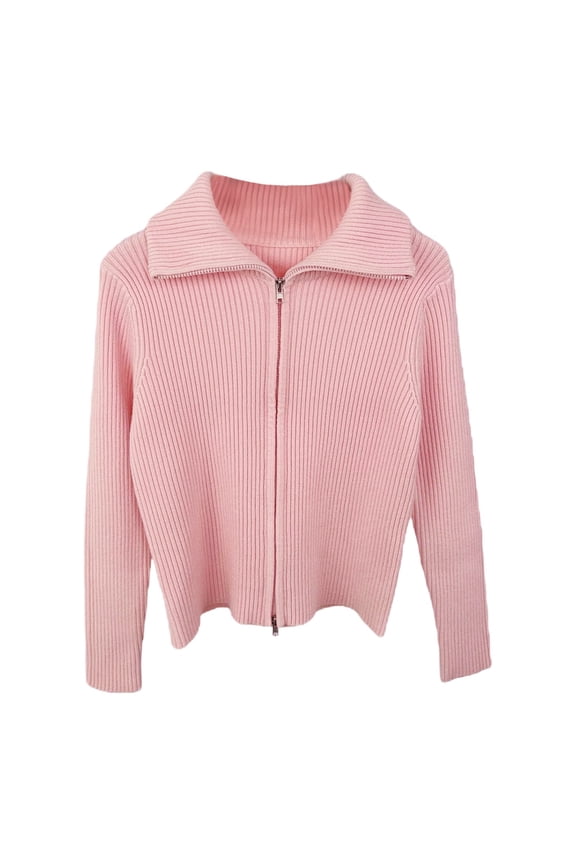 Girls High Neck Zip Cardigan Knit Sweater Long Sleeve Jacket Long Sleeve Autumn Winter Versatile Comfortable Warm Cover Up Kids Solid Color Versatile Child Clothes