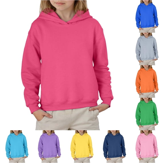 MEZZALL Girls Hood Long Sleeve Solid Color Hooded Sweatshirt Pullover Fall 2026 Tops For Kids And Tweens Casual Comfortable Hoodie Dailywear , Hot Pink