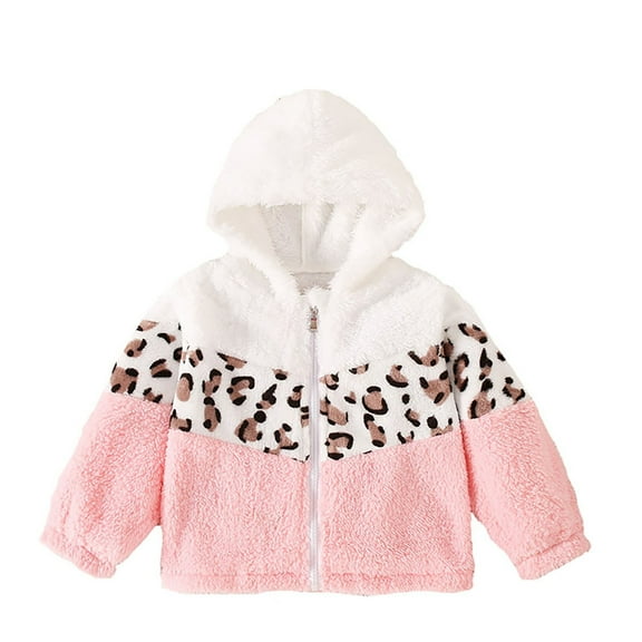 MEZZALL Girls Jacket Long Sleeve Winter Warm Coat Cute Leopard Print Trim Zip Up Outerwear Toddler Kids Coats Boho Child Streetwear