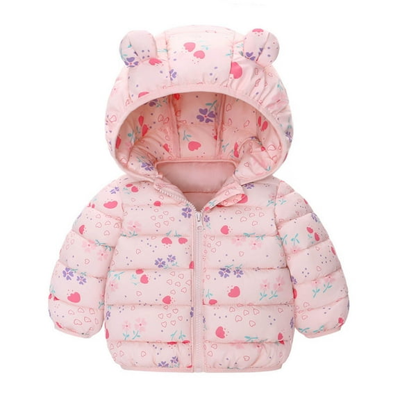 MEZZALL Girls Down Jackets Long Sleeve Winter Coats For Toddler Soft Hooded Coats With Ears Design Warm Thickened Outerwear For Baby Kids Boho Cartoon Clothing