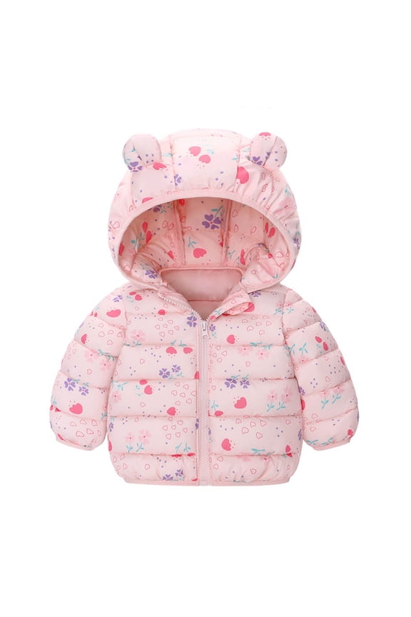 Girls Down Jackets Long Sleeve Winter Coats For Toddler Soft Hooded Coats With Ears Design Warm Thickened Outerwear For Baby Kids Boho Cartoon Clothing