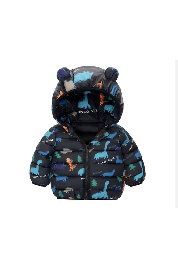 Girls Down Jackets Long Sleeve Winter Coats For Toddler Soft Hooded Coats With Ears Design Warm Thickened Outerwear For Baby Kids Trendy Cartoon Clothing