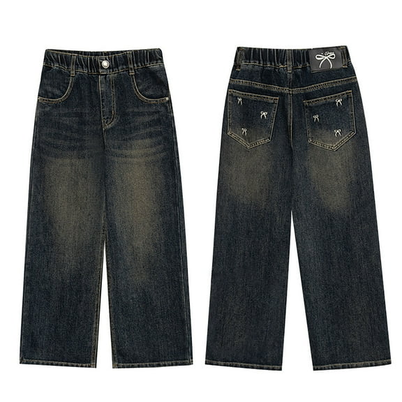 MEZZALL Girls Jeans For Toddler Comfortable Loose Fit Wide Leg Pants Slacks Trousers Casual Fall Fashion Denim Trousers Kids For 4 15 Years Old Birthday Cartoon Clothing
