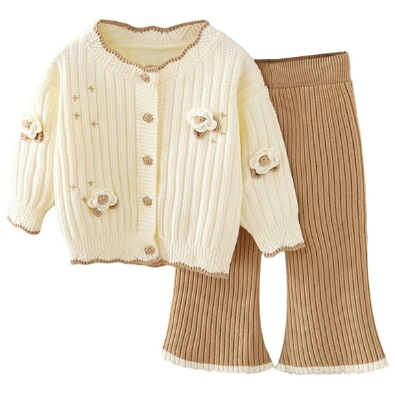 MEZZALL Girls Knit Long Sleeve Sweater Pants Outfits 2PCS Sets Casual Winter Fall Toddler Kids Clothes Soft Comfortable Handmade Floral Design Dailywear Holiday / 2-3 Years