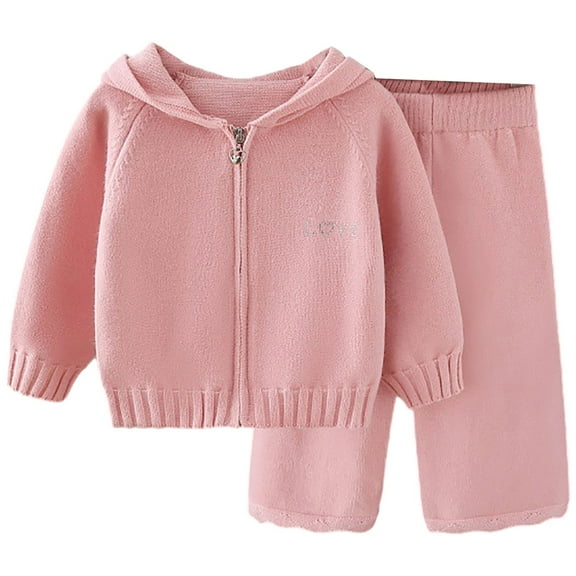 MEZZALL Girls Knit Sweater Hat Pants Outfits Sets Toddler Casual Fall Winter Clothes Two Piece Sets Baby Girl Warm Soft Comfortable For Kids Stylish Dailywear
