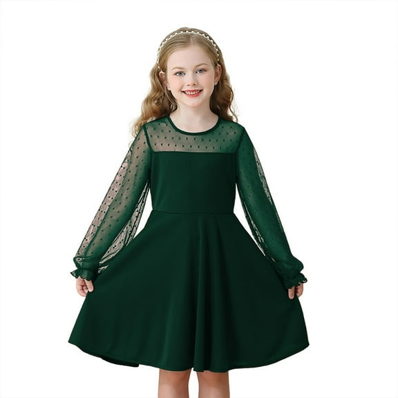 MEZZALL Girls Lace Long Sleeve Solid Color Cute Dress For Ages 6 15 12-13 Relaxed Fit Baby Wear