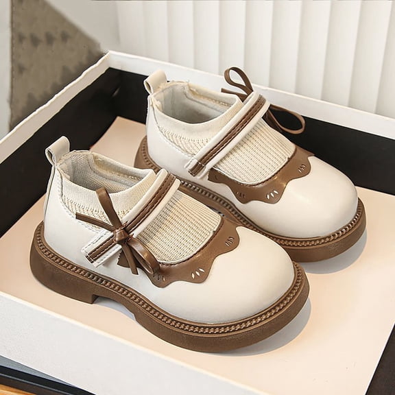 MEZZALL Girls Leather Shoes Spring Autumn Mary Jane Shoes Lace Sock Boots Children Black Soft Soled Leather Shoes Birthday Adorable Casual Kids Princess Solid Color Toddler Footwear