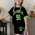 thumbnail image 1 of MEZZALL Girls Letter Print 2 Piece Outfit Set, Contrast Short Sleeve Tee & High Waist Shorts Matching Tracksuit, Soft Casual Summer Sport Outfit for Toddler Little Girls Versatile Clothes Sets, 1 of 3