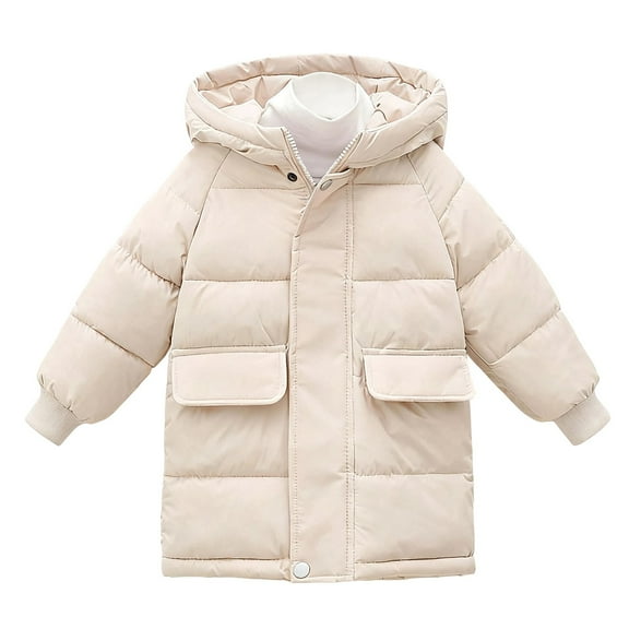 MEZZALL Girls Long Down Coat Winter Warm Insulated Mid-Length Jacket With Hood Toddler Kids Long Sleeve Outerwear Solid Color Coats Versatile Child Streetwear